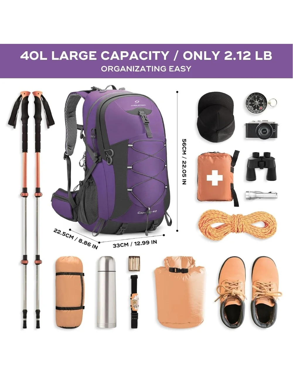Maelstrom Purple Daypack Backpack 40 L Brand New